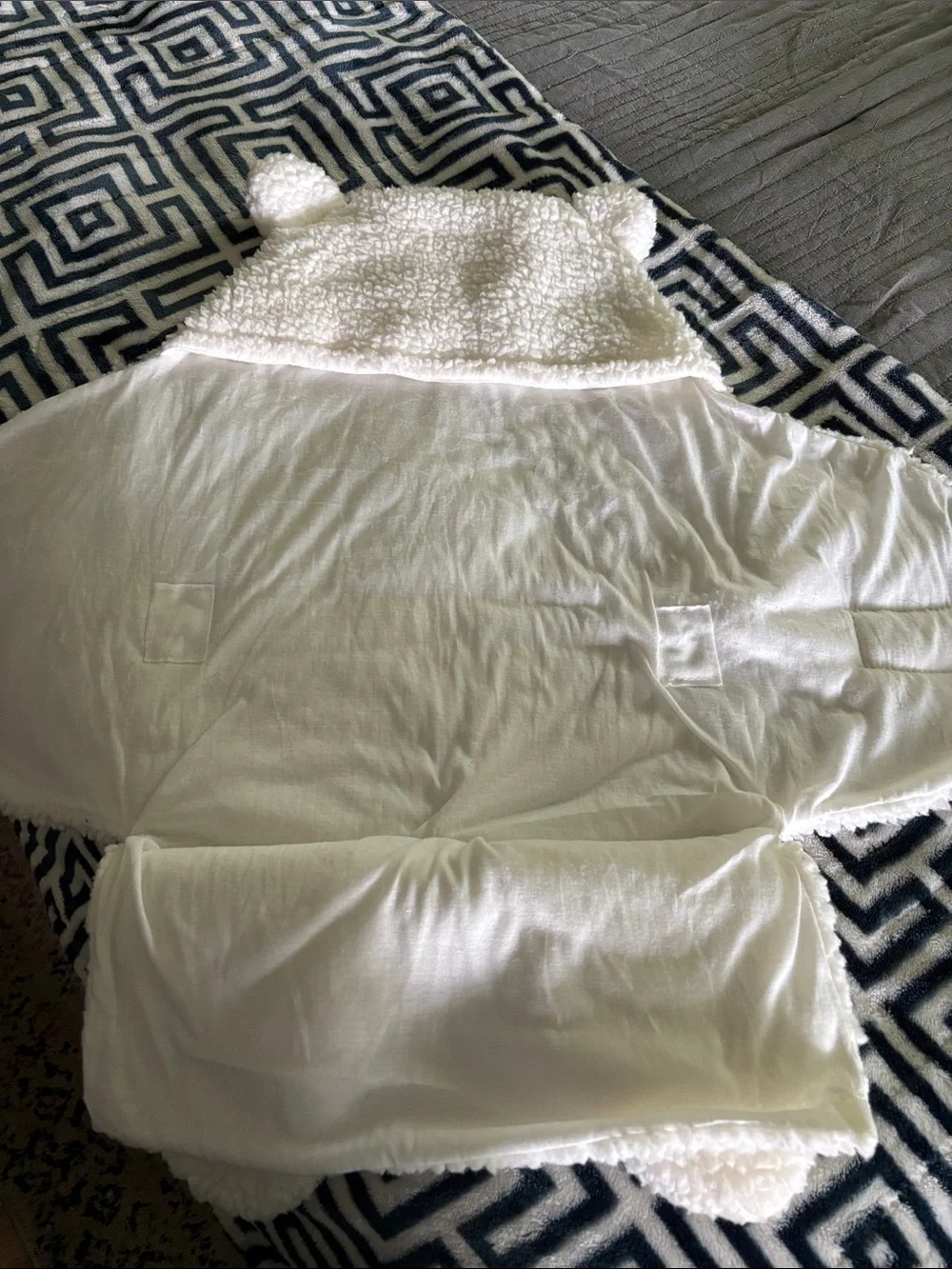 Cozy White Teddy Hooded Baby Sleeping Sack